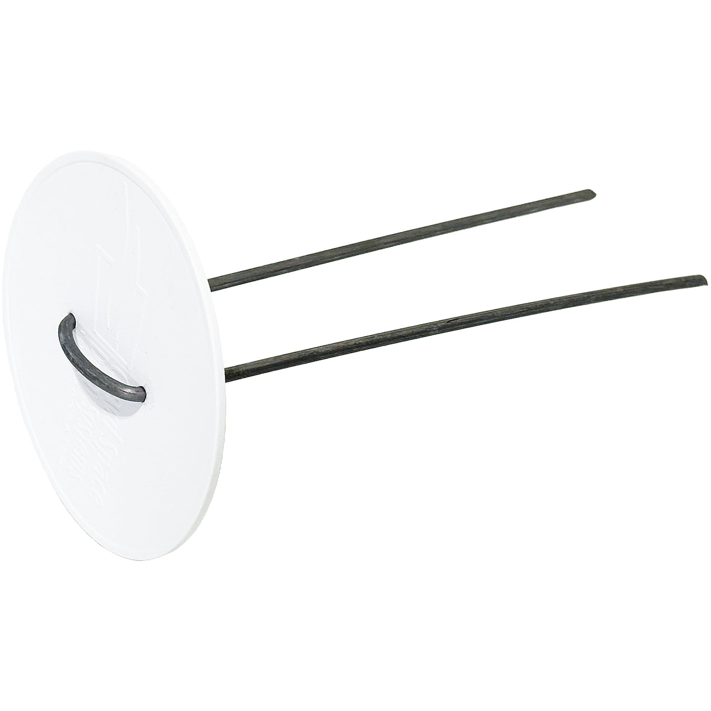 Side view of white capped vapor barrier stakes
