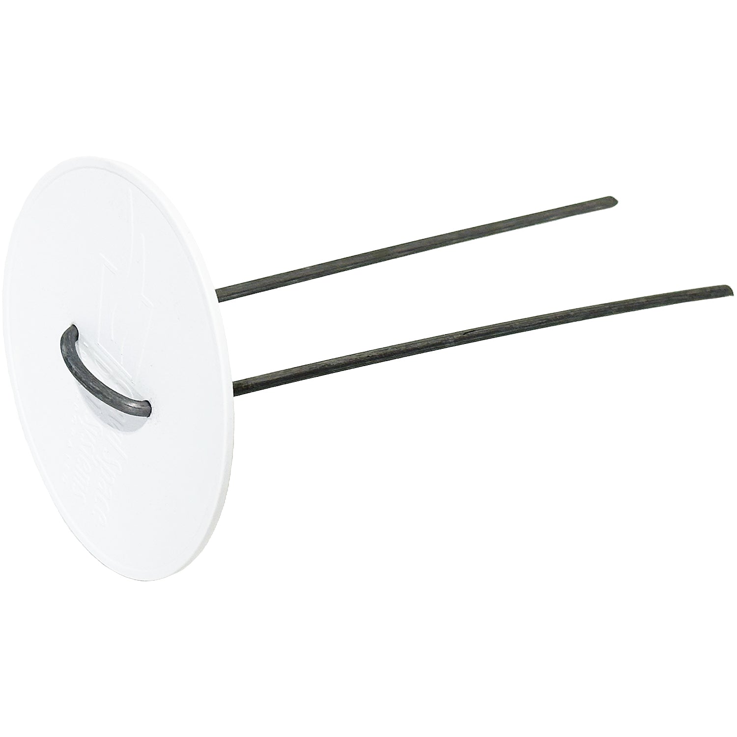 Side view of white capped vapor barrier stakes
